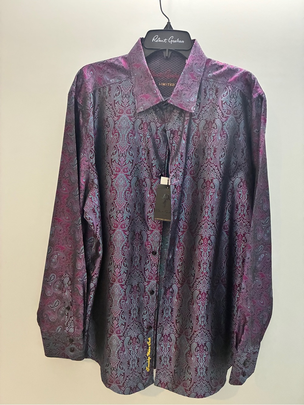 Robert Graham Men's Purple and Black Paisley Dress Shirt